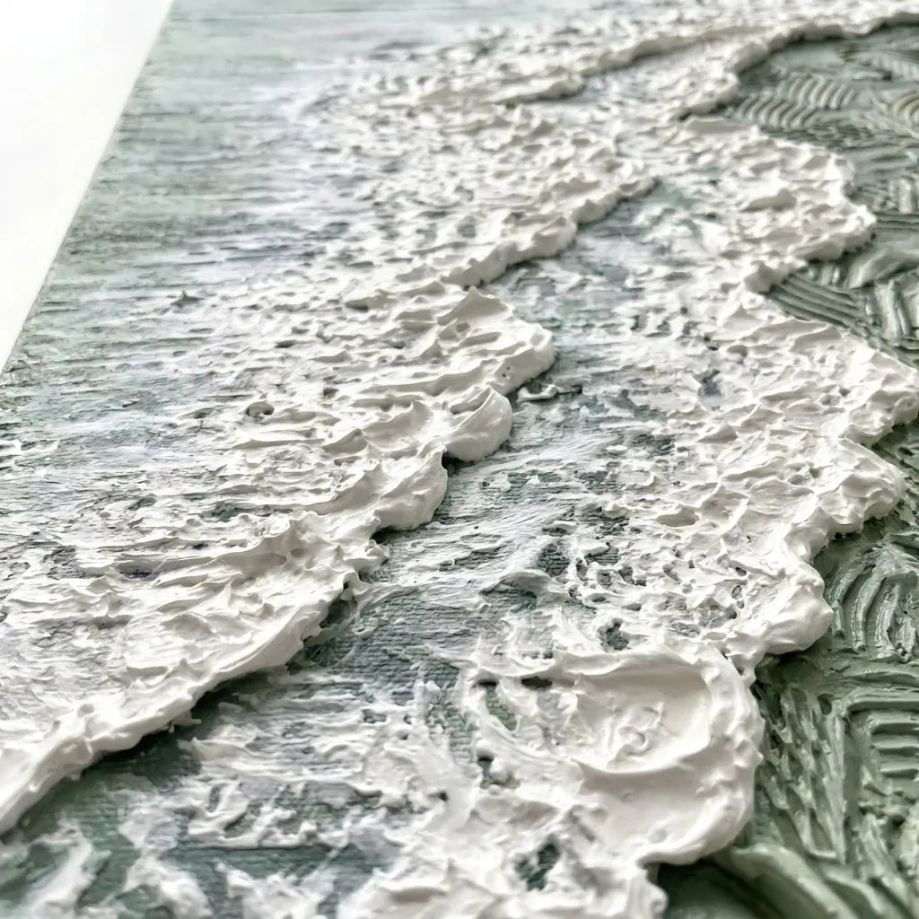 Sage Green Textured Wall Art, Sculptural Wave Abstract Oil Painting #WT3HDRBI