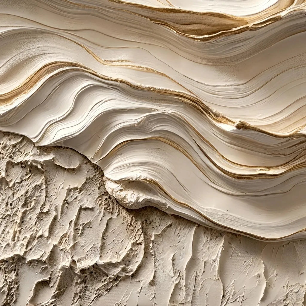 Cream & Gold Textured Wall Art – Flowing Wave Impasto Painting with Warm Veins, Horizontal Canvas for Living Room & Dining Room #STTK0A3I