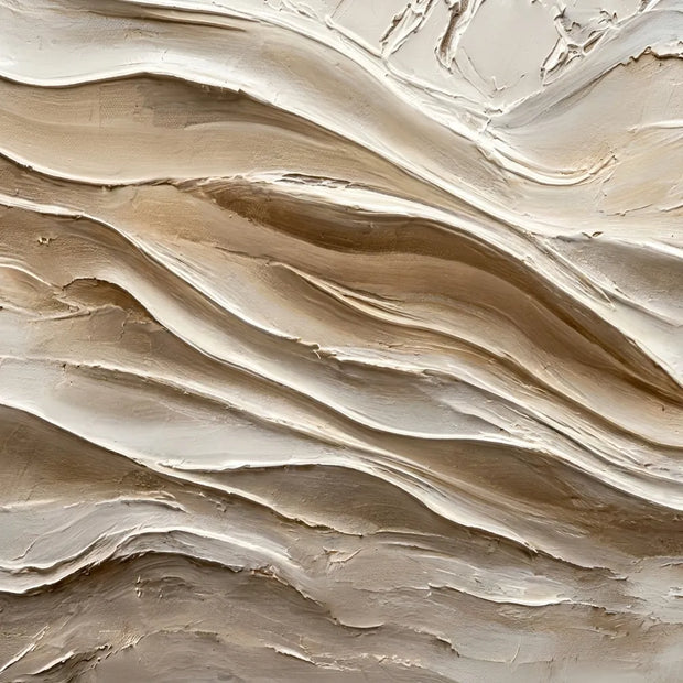 Soft Neutral Textured Wall Art – Flowing Wave Impasto Painting in Cream & Sand, Wide Horizontal Canvas for Living Room & Bedroom #ZNS5AB2A