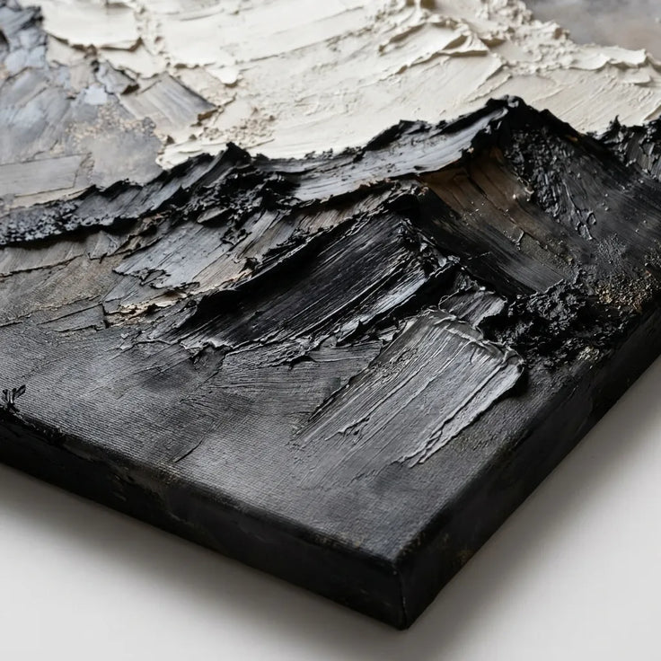 Neutral Textured Mountain Wall Art for Living Room, Beige Black Wabi Sabi Landscape Painting #5TVPD4E4