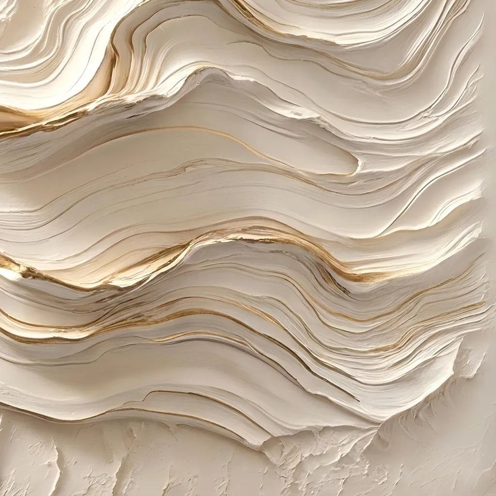 Cream & Gold Textured Wall Art – Flowing Wave Impasto Painting with Warm Veins, Horizontal Canvas for Living Room & Dining Room #STTK0A3I