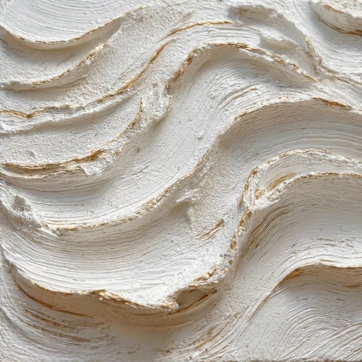 Sculptural Cream Wall Art – Organic Wave Impasto Painting with Amber Veins, Extra-Wide Horizontal Canvas for Living Room & Entryway #VKQLU69U