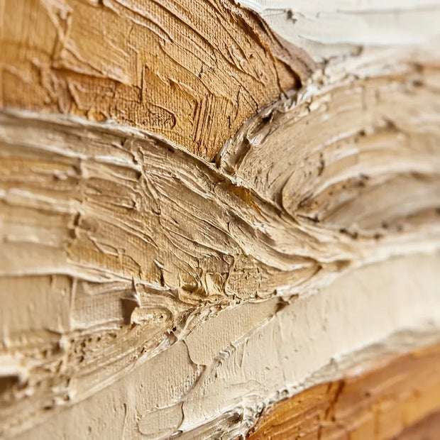 Warm Earth Textured Wall Art – Layered Terracotta & Cream Abstract Landscape Painting, Horizontal Canvas for Living Room & Office #I2GCT421
