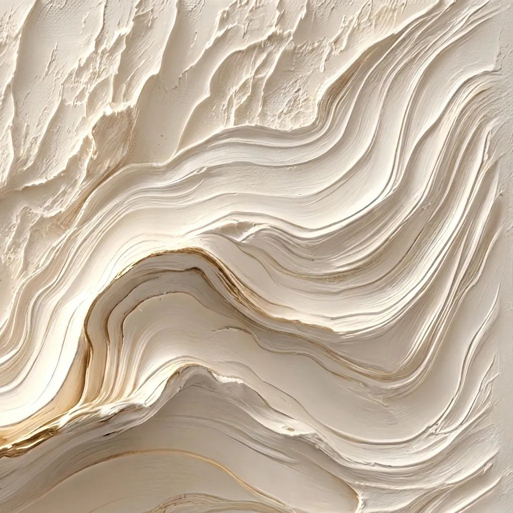 Cream & Gold Textured Wall Art – Flowing Wave Impasto Painting with Warm Veins, Horizontal Canvas for Living Room & Dining Room #STTK0A3I
