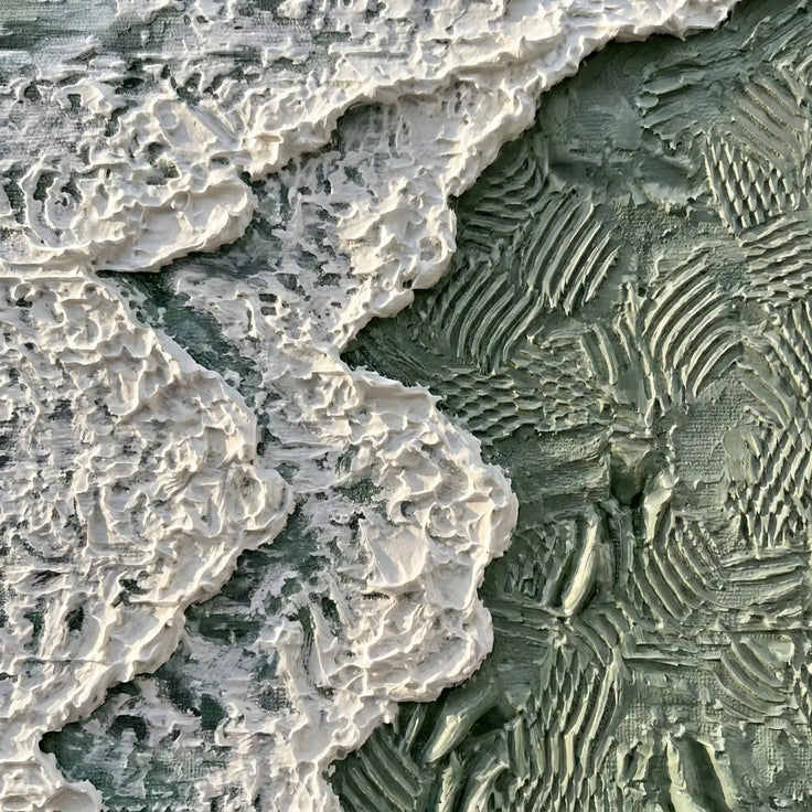 Sage Green Textured Wall Art, Sculptural Wave Abstract Oil Painting #WT3HDRBI