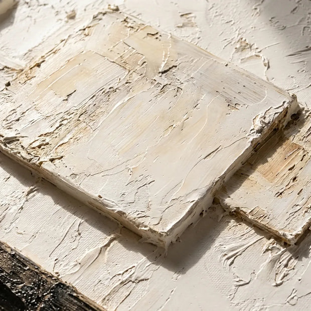 Warm Beige and Black Geometric Textured Wall Art for Living Room #94H32ZBT
