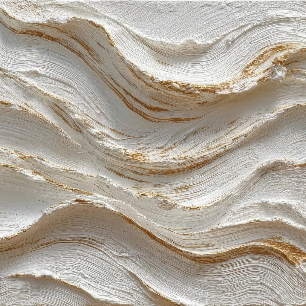 Sculptural Cream Wall Art – Organic Wave Impasto Painting with Amber Veins, Extra-Wide Horizontal Canvas for Living Room & Entryway #VKQLU69U