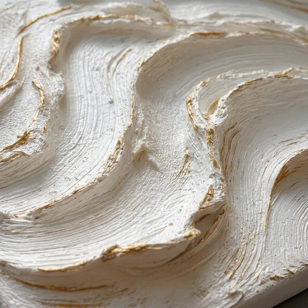 Sculptural Cream Wall Art – Organic Wave Impasto Painting with Amber Veins, Extra-Wide Horizontal Canvas for Living Room & Entryway #VKQLU69U