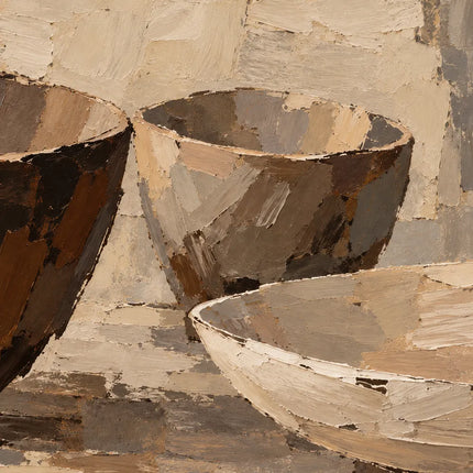 Beige Brown Hand-Painted Still Life Painting, Three Bowls #9FH3Y65K