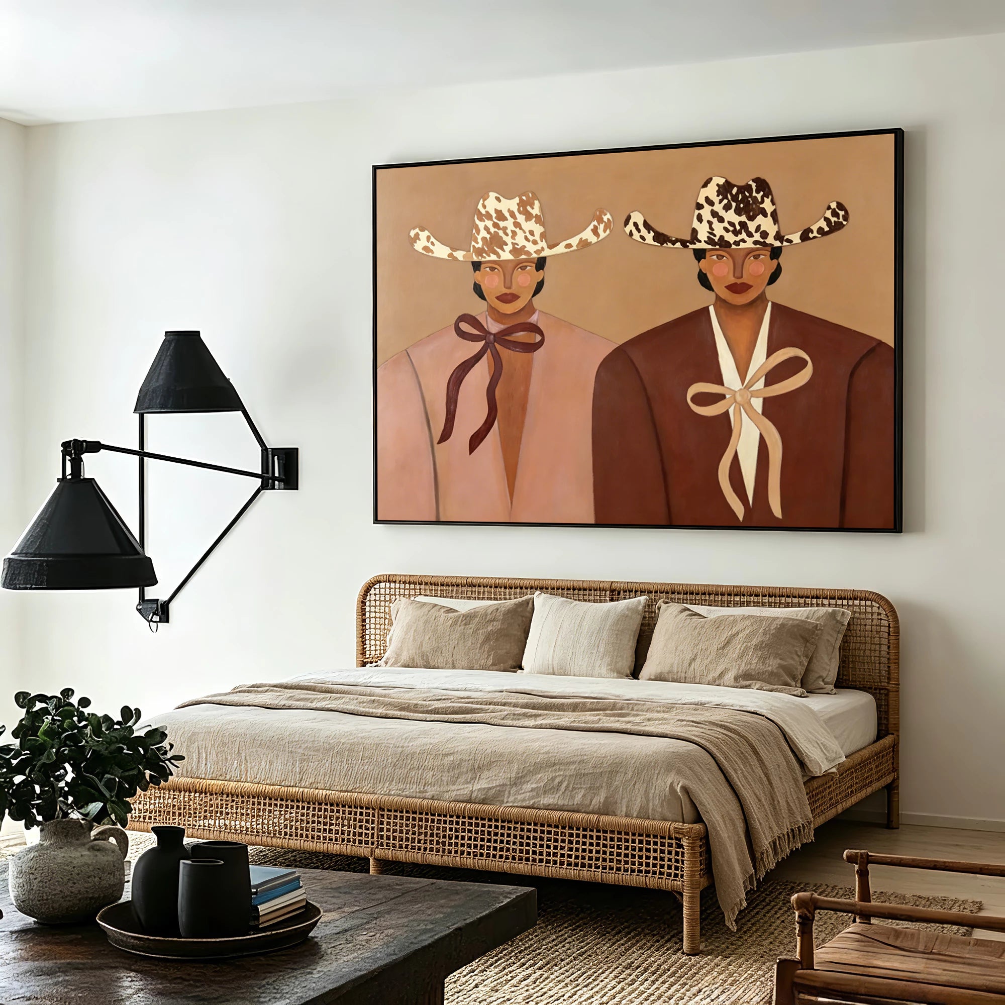 Minimalist Earth Tone Stylized Cowgirl Wall Art #AB623