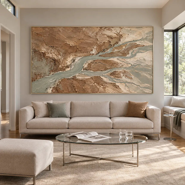 Earth Tone Hand-Painted Abstract Landscape, Braided Channels #NORDJ7EL