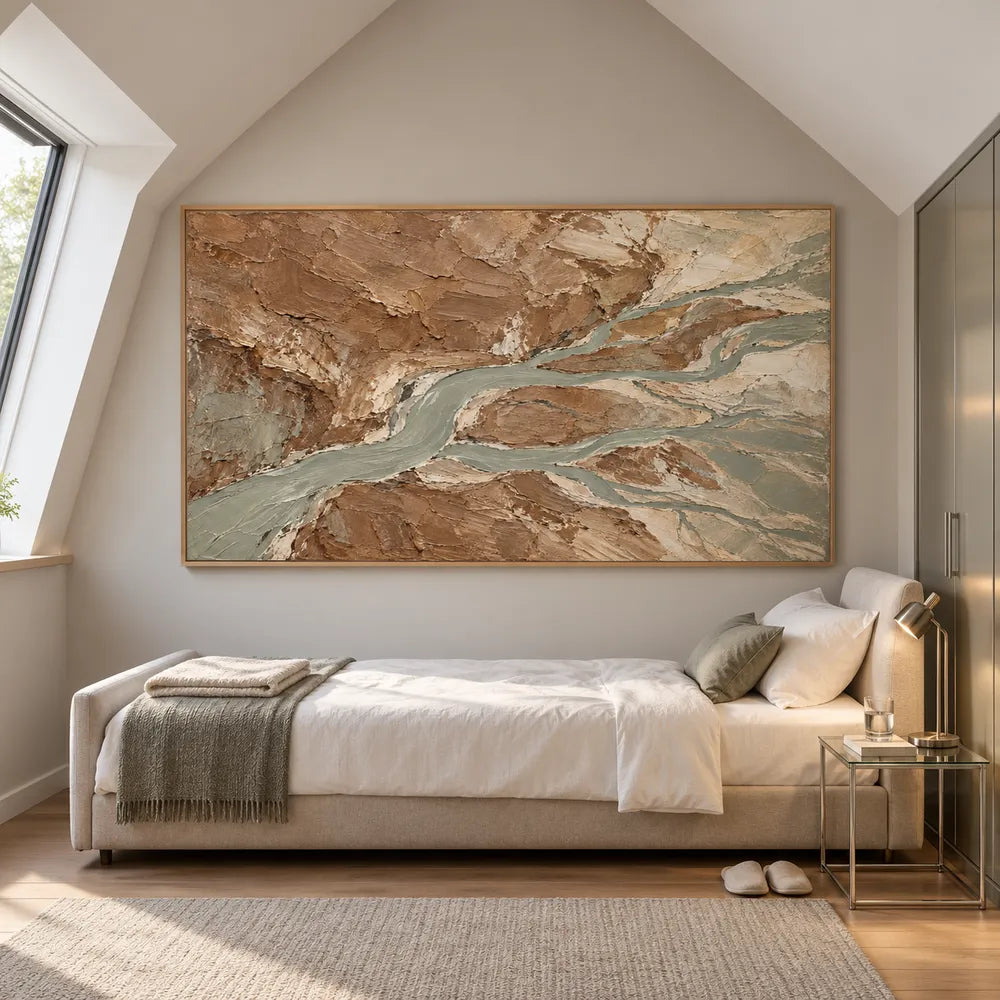 Earth Tone Hand-Painted Abstract Landscape, Braided Channels #NORDJ7EL