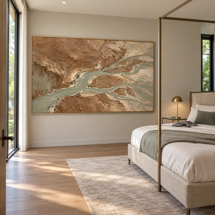 Earth Tone Hand-Painted Abstract Landscape, Braided Channels #NORDJ7EL