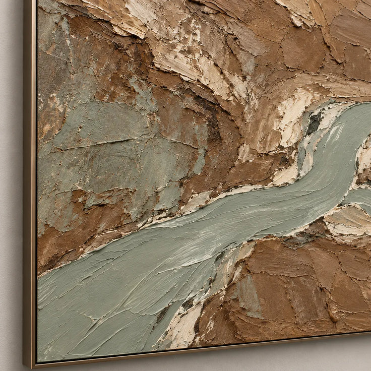Earth Tone Hand-Painted Abstract Landscape, Braided Channels #NORDJ7EL