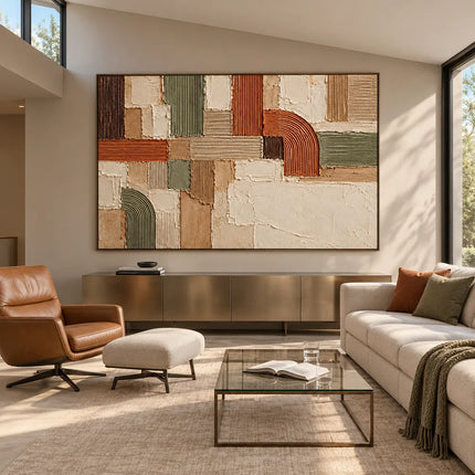 Earth Tone Hand-Painted 3D Textured Painting, Arches and Blocks #WSIDVHFL