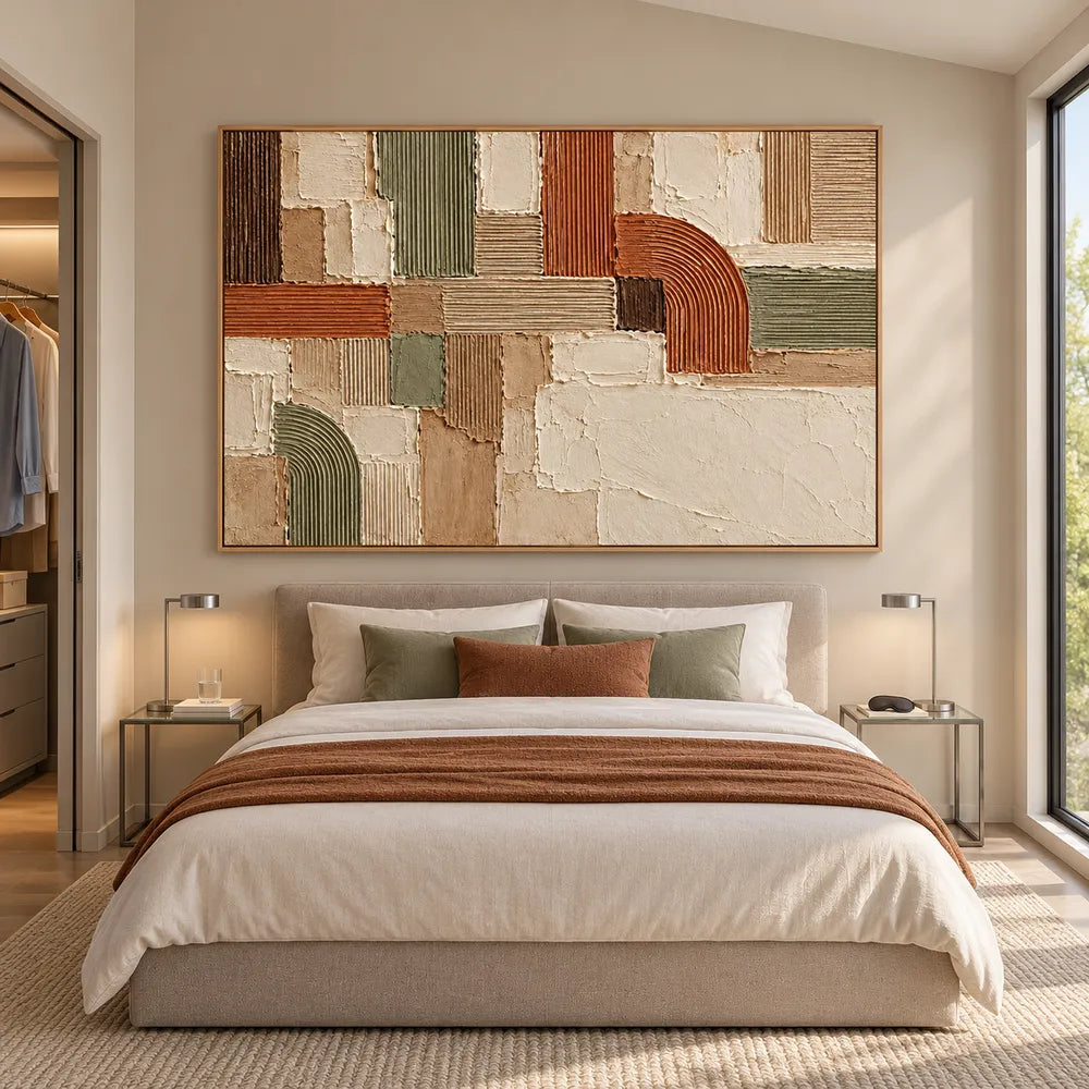 Earth Tone Hand-Painted 3D Textured Painting, Arches and Blocks #WSIDVHFL