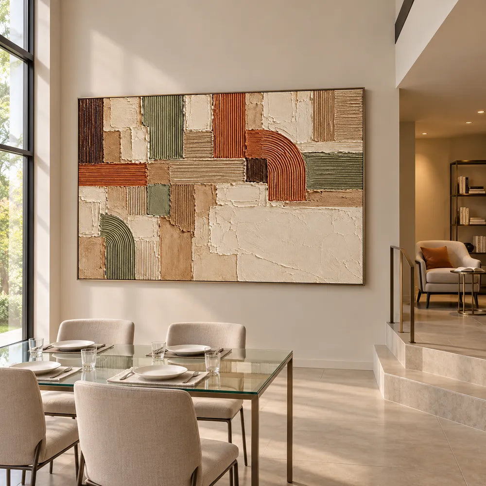 Earth Tone Hand-Painted 3D Textured Painting, Arches and Blocks #WSIDVHFL