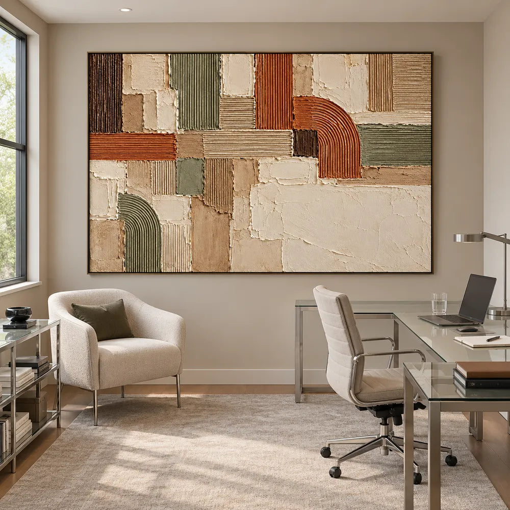 Earth Tone Hand-Painted 3D Textured Painting, Arches and Blocks #WSIDVHFL