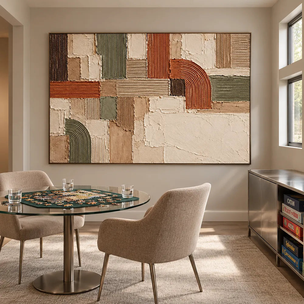 Earth Tone Hand-Painted 3D Textured Painting, Arches and Blocks #WSIDVHFL