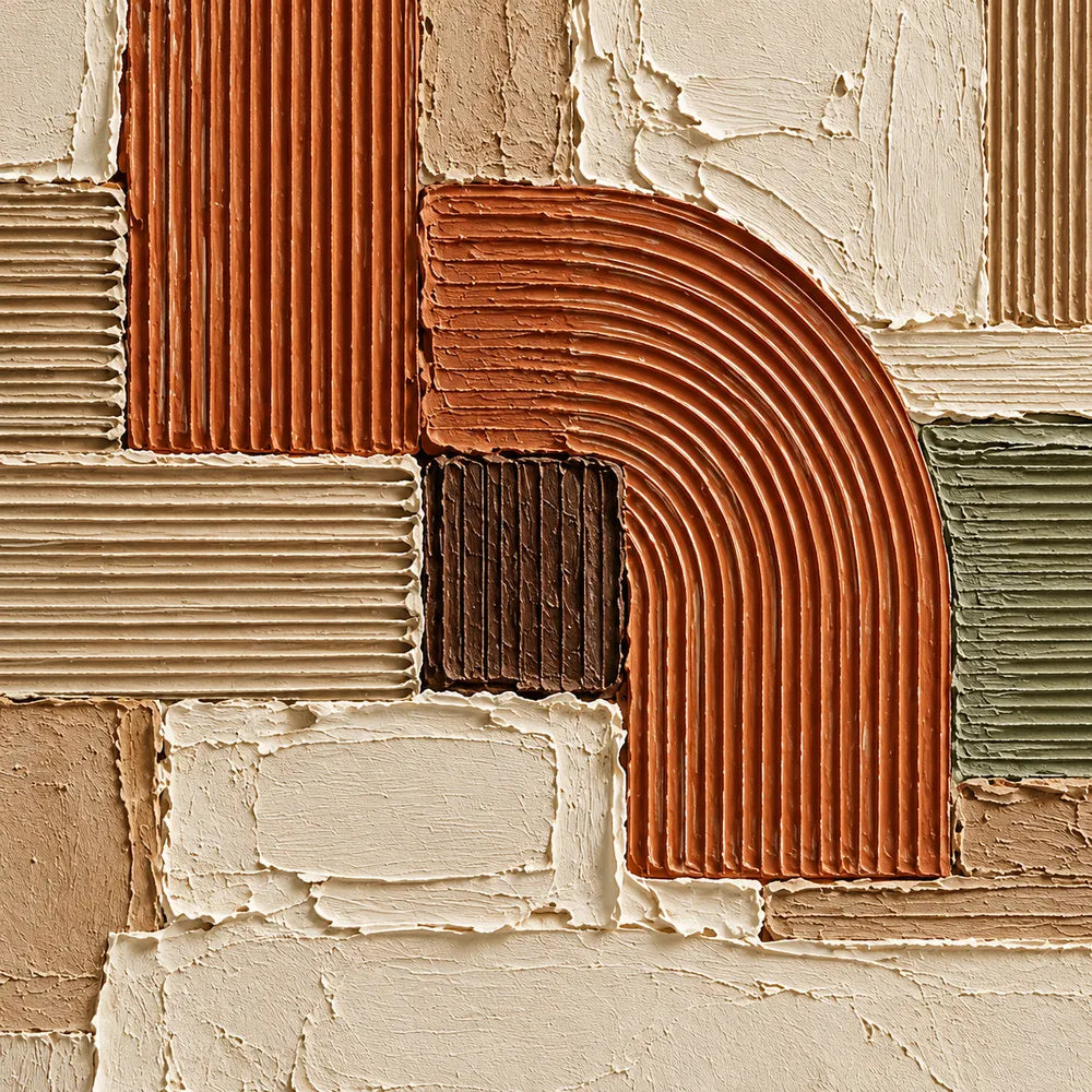 Earth Tone Hand-Painted 3D Textured Painting, Arches and Blocks #WSIDVHFL