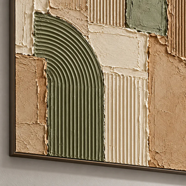 Earth Tone Hand-Painted 3D Textured Painting, Arches and Blocks #WSIDVHFL