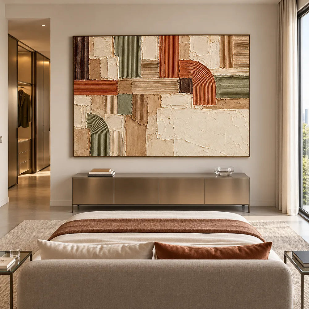 Earth Tone Hand-Painted 3D Textured Painting, Arches and Blocks #WSIDVHFL