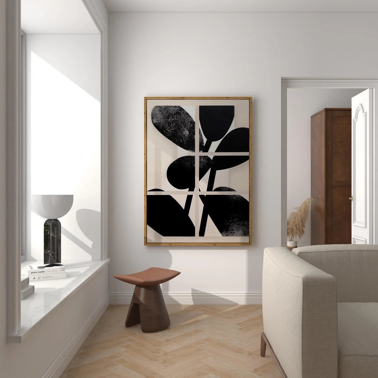 Black & Neutral Leaf Abstract Canvas#FT130