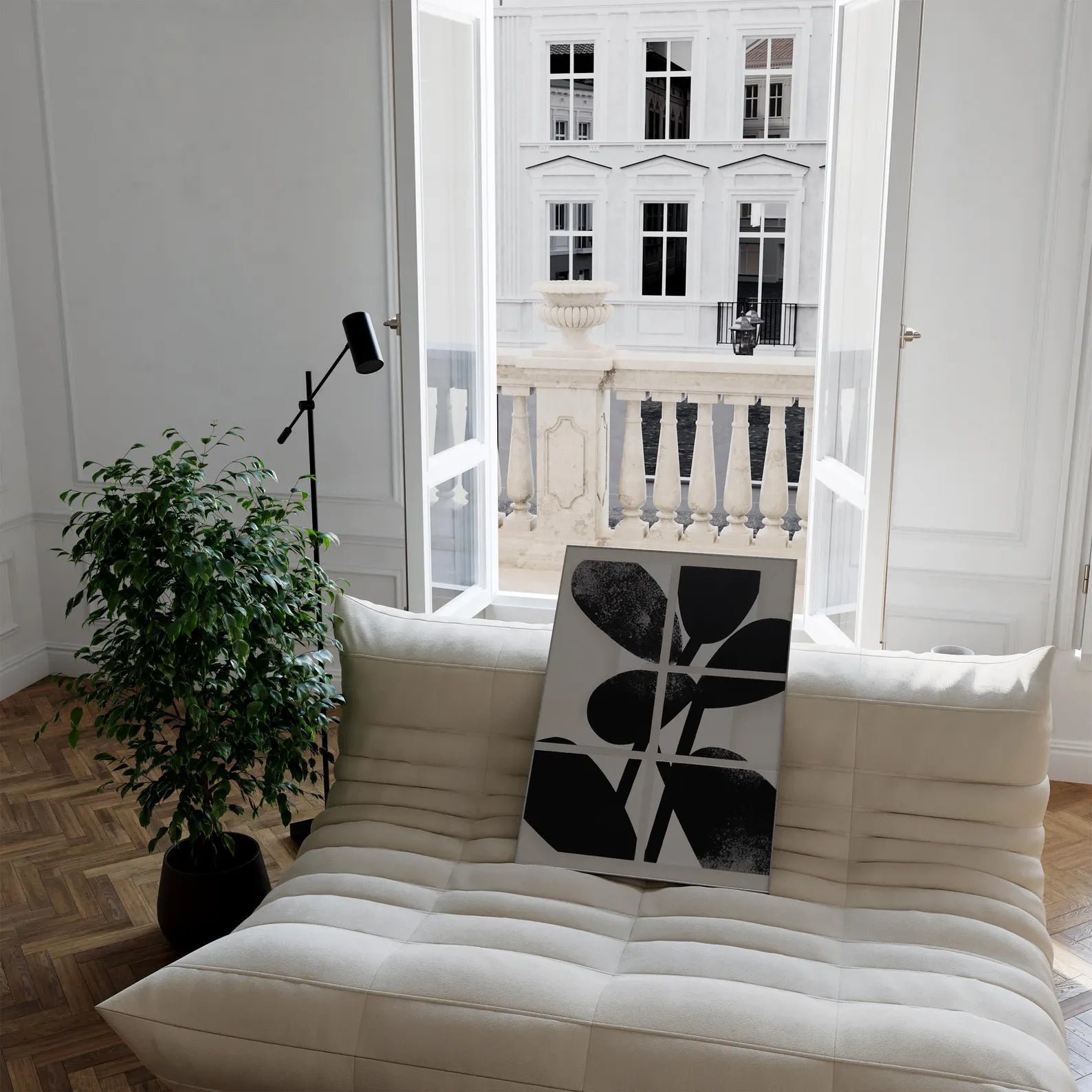 Black & Neutral Leaf Abstract Canvas#FT130