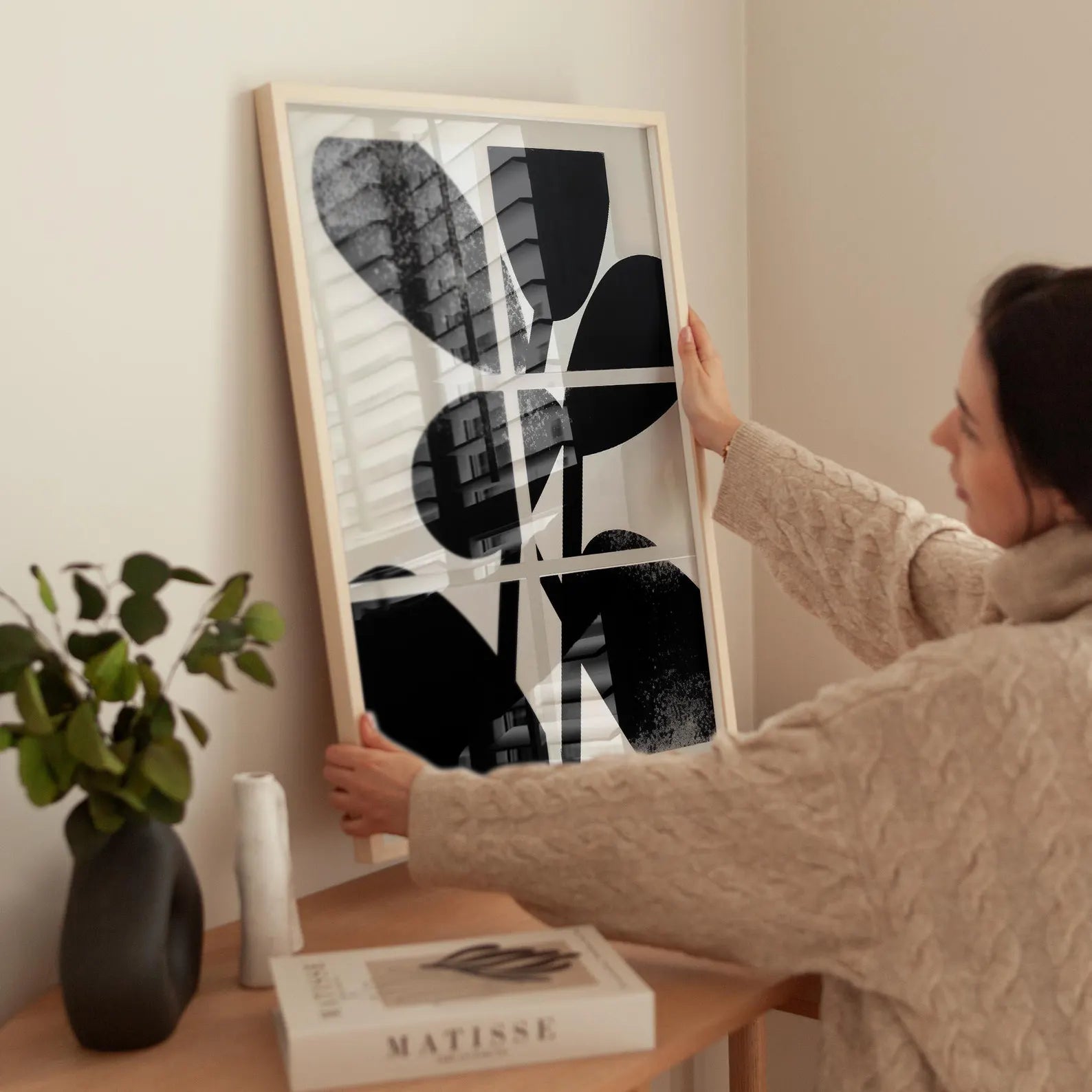 Black & Neutral Leaf Abstract Canvas#FT130