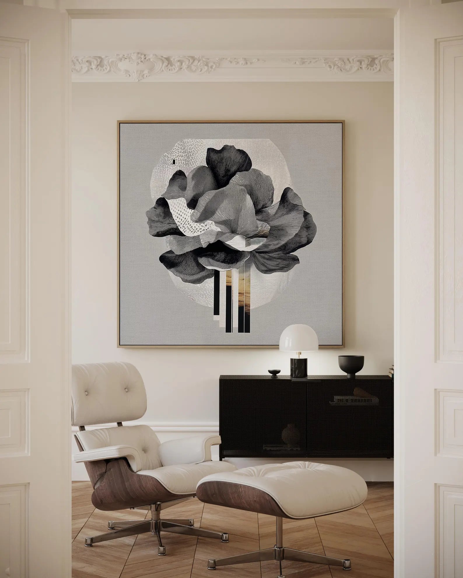 Black & White Floral Abstract Canvas#FT139