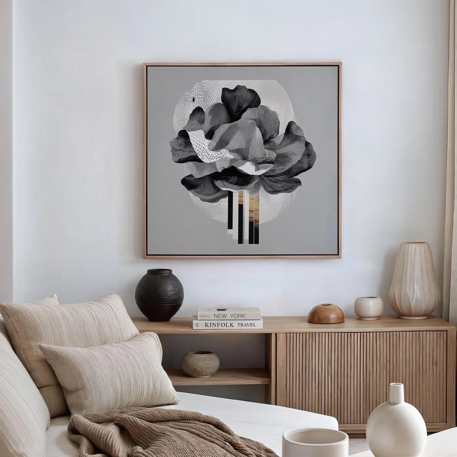 Black & White Floral Abstract Canvas#FT139