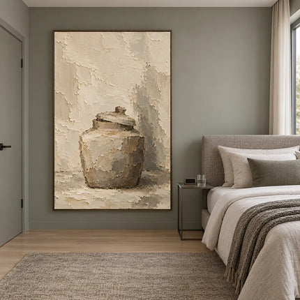 Beige Hand-Painted Still Life Painting, Lidded Jar and Shadow #4ILTWVTA