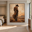 Beige & Brown Hand-Painted Oil Painting, Cowboy in a Desert Landscape #KSV33Q1N