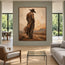 Beige & Brown Hand-Painted Oil Painting, Cowboy in a Desert Landscape #KSV33Q1N