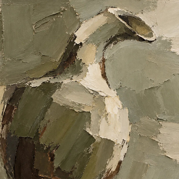 Olive Hand-Painted Still Life Painting, Curved Vessel and Fruit #2443ET4N