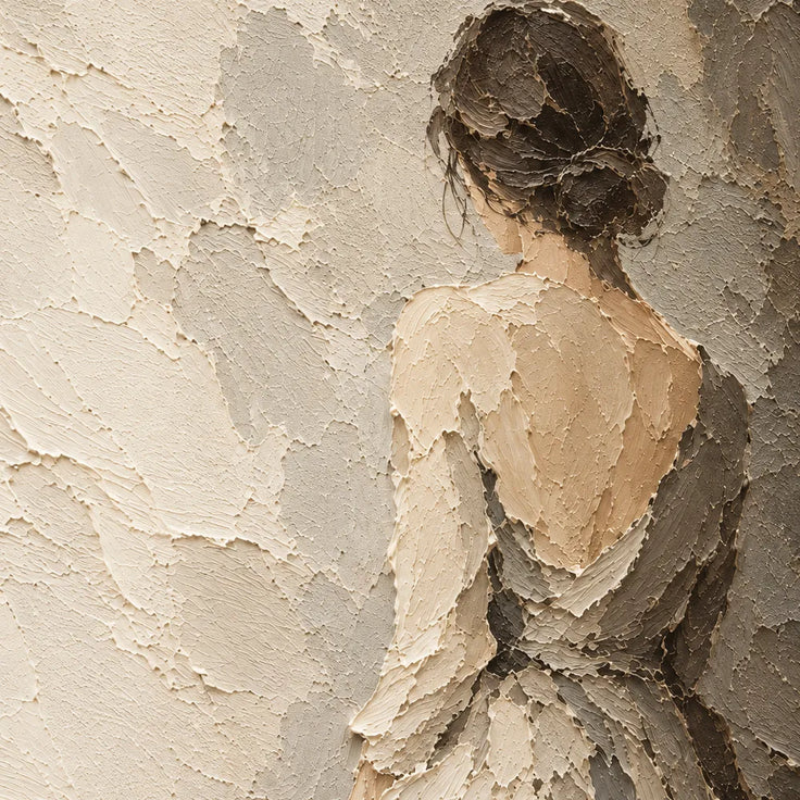 Cream Hand-Painted Figure Painting, Woman in a Flowing Gown #IT6VAZKO