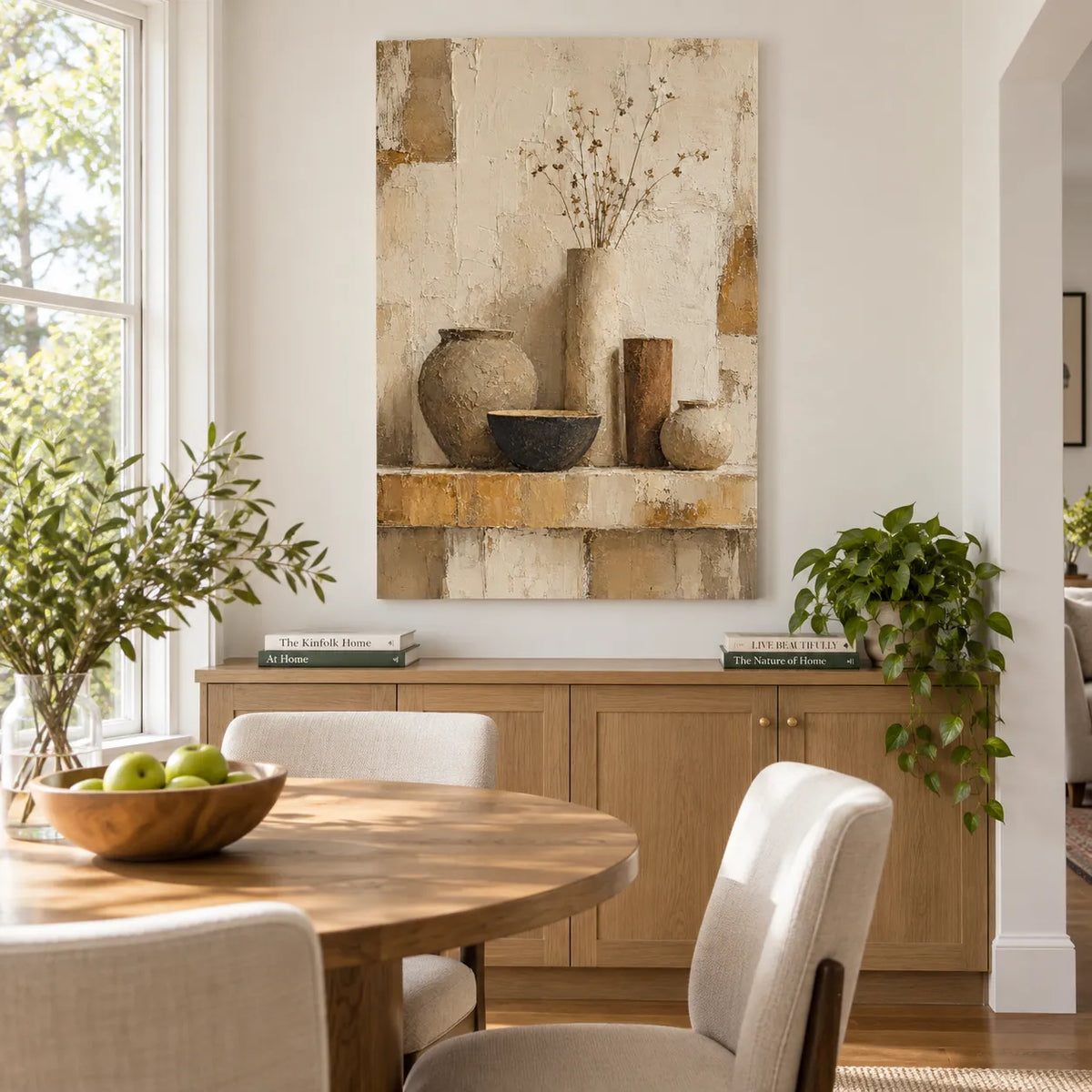 Beige & Brown Hand-Painted Oil Painting, Modern Vessel Still Life #UH65YHSY