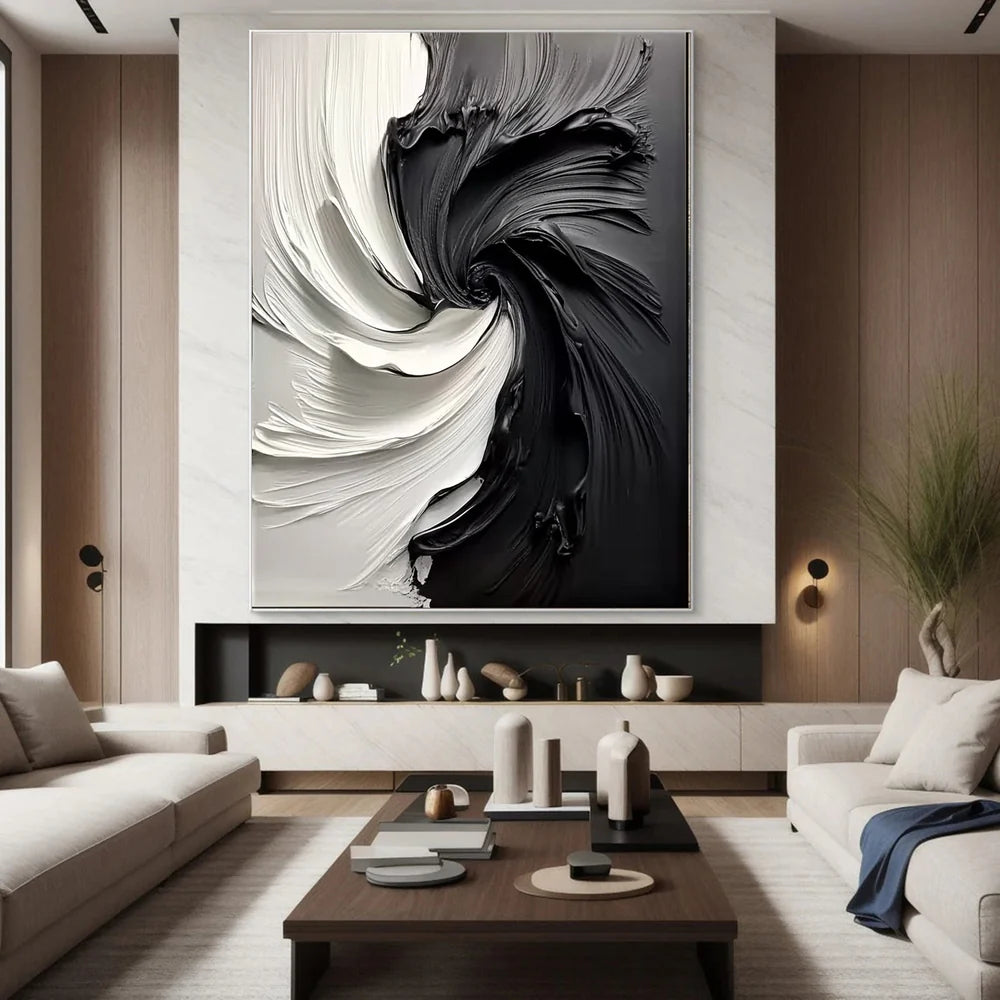 Abstract Black & White Textured Oil Painting #MD232