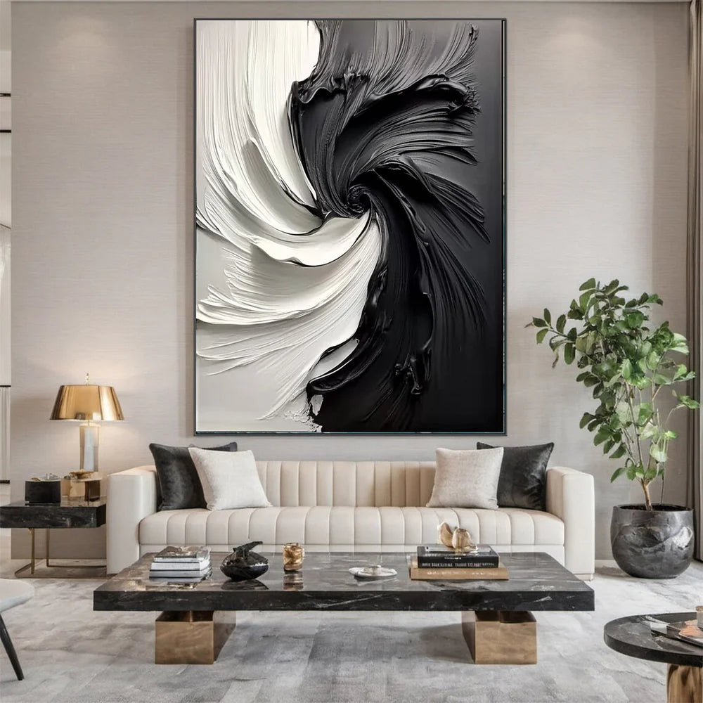 Abstract Black & White Textured Oil Painting #MD232