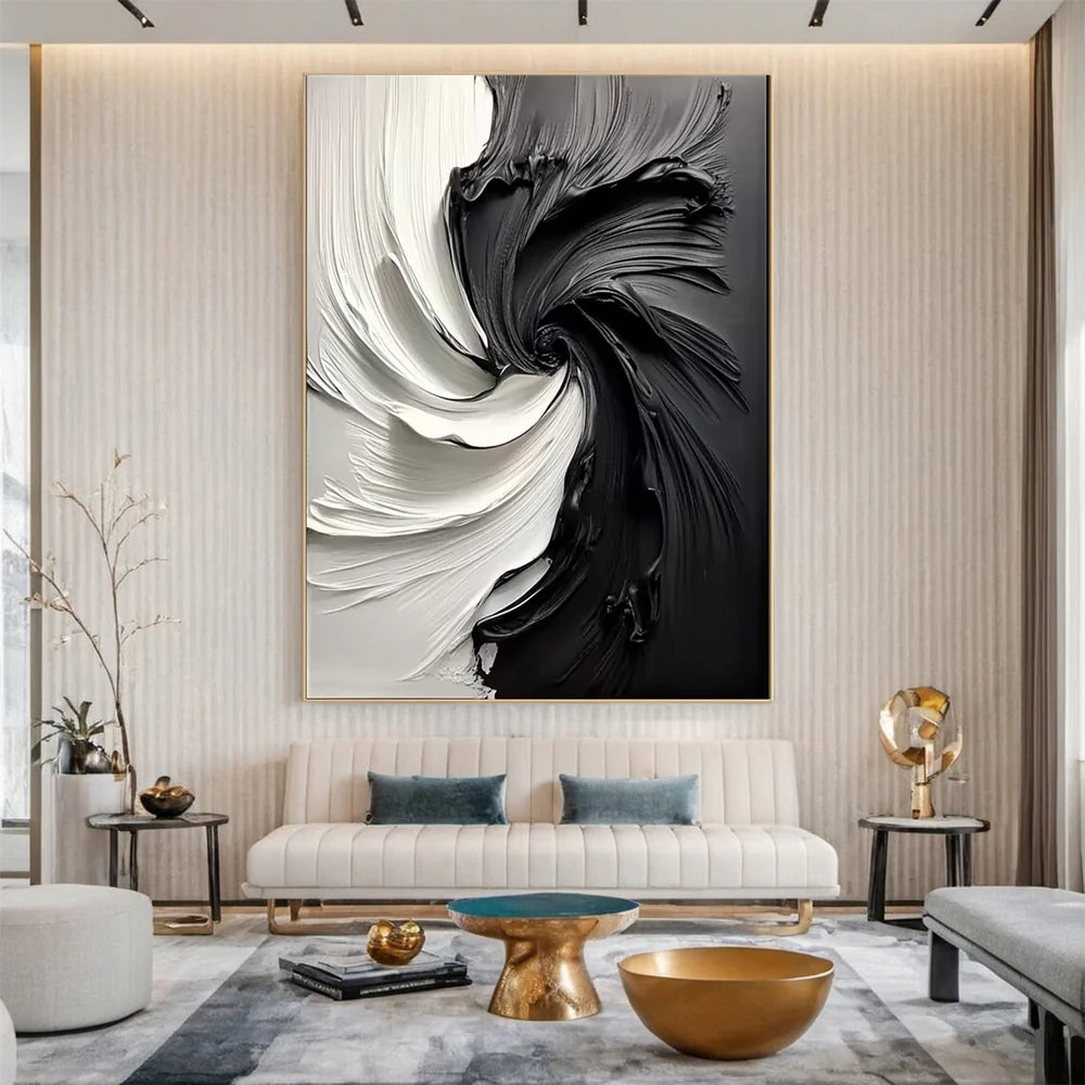 Abstract Black & White Textured Oil Painting #MD232
