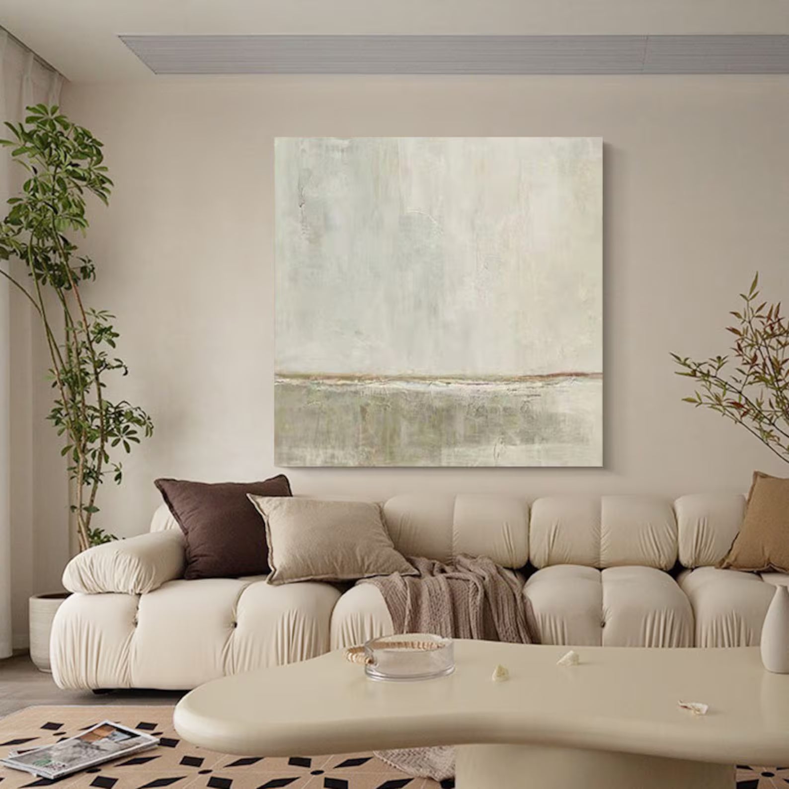 Minimalist Beige Abstract Landscape Canvas Art #JM166