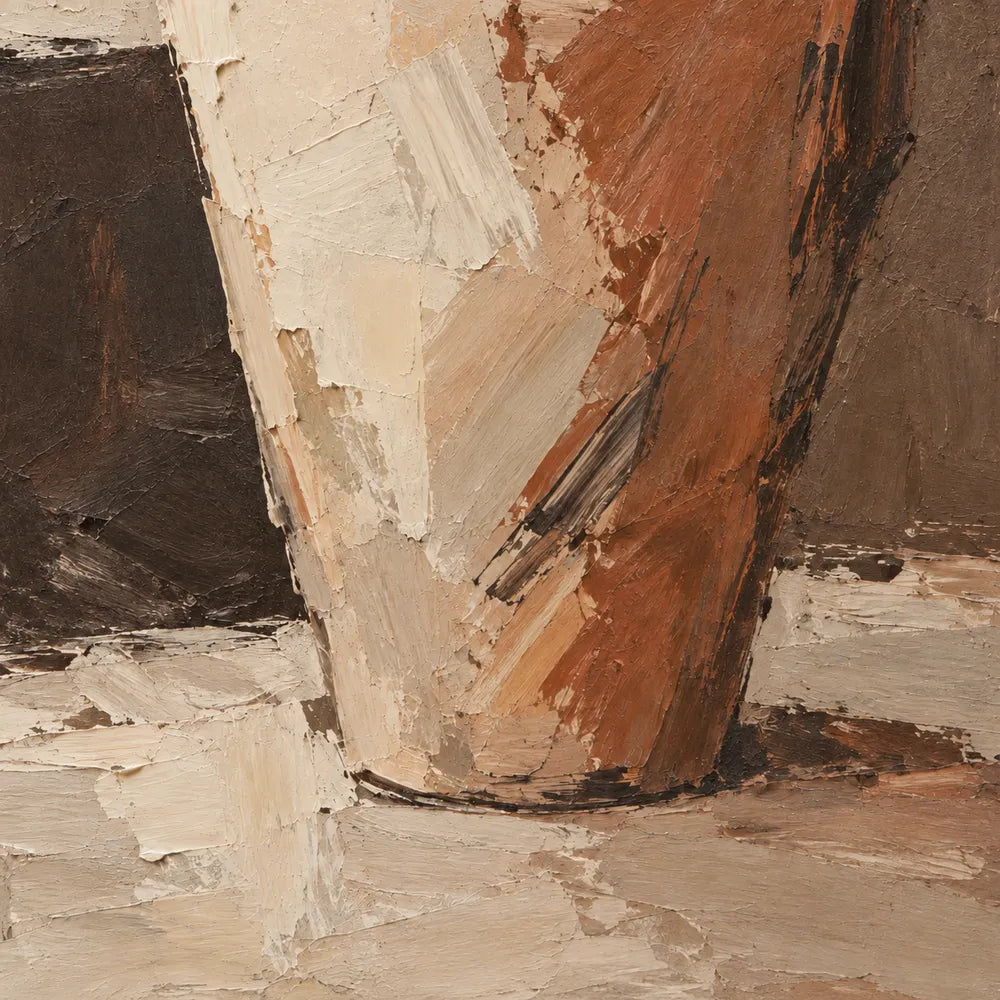 Cream Rust Hand-Painted Vessel Painting, Flared Asymmetric Rim #PFULSY7T