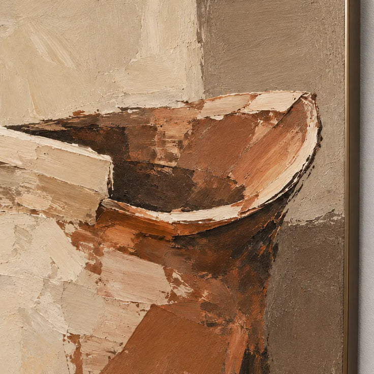 Cream Rust Hand-Painted Vessel Painting, Flared Asymmetric Rim #PFULSY7T