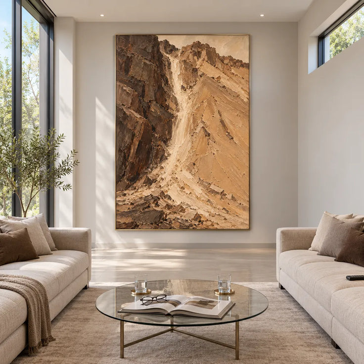 Ochre Brown Hand-Painted Canyon Painting, Pale Cascade #GHQHCN9P