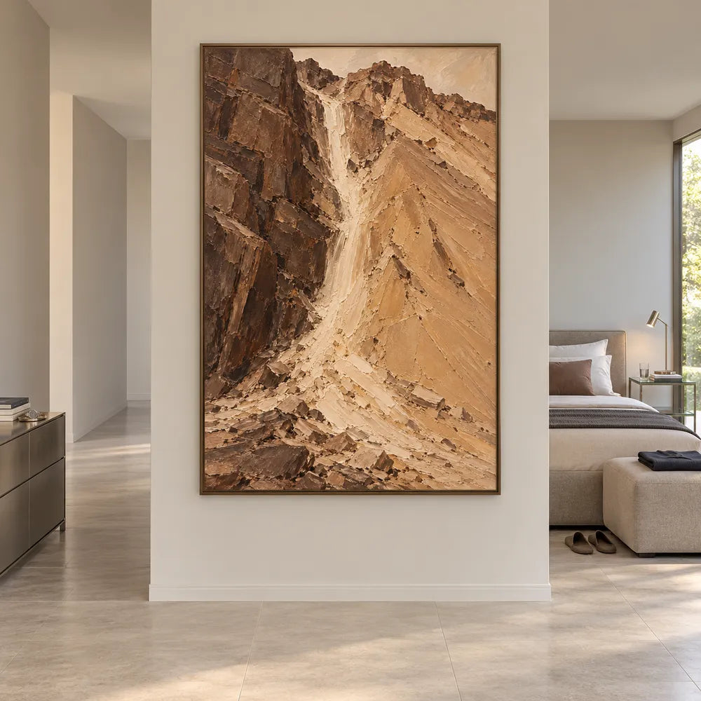 Ochre Brown Hand-Painted Canyon Painting, Pale Cascade #GHQHCN9P