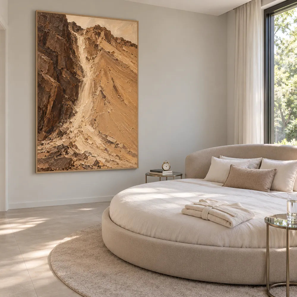 Ochre Brown Hand-Painted Canyon Painting, Pale Cascade #GHQHCN9P