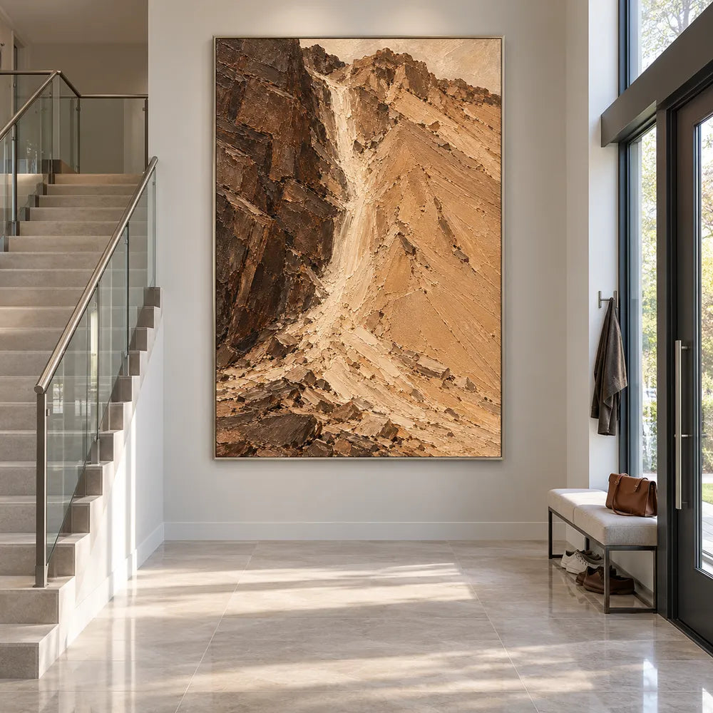 Ochre Brown Hand-Painted Canyon Painting, Pale Cascade #GHQHCN9P