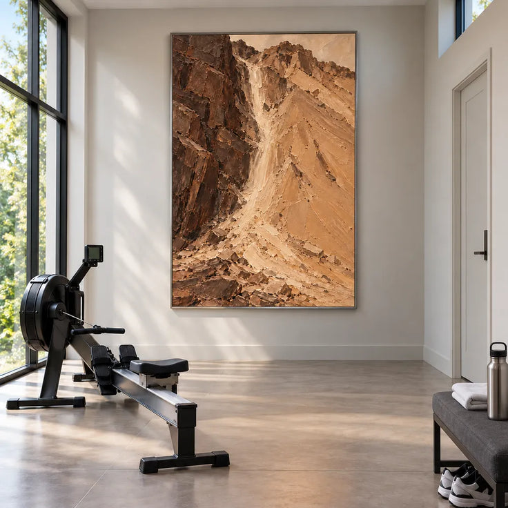 Ochre Brown Hand-Painted Canyon Painting, Pale Cascade #GHQHCN9P