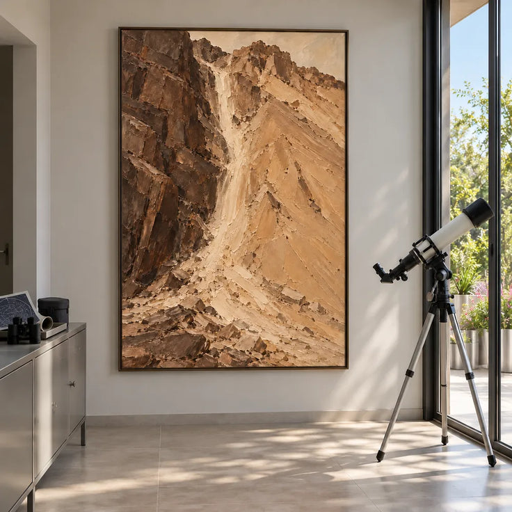 Ochre Brown Hand-Painted Canyon Painting, Pale Cascade #GHQHCN9P