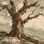 Sage Cream Hand-Painted Tree Landscape, Bare Branches #X8OLCVUQ